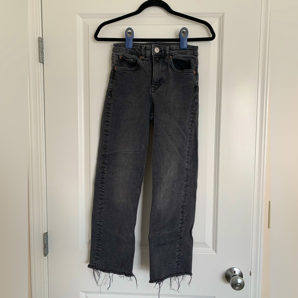 H&M straight leg, distressed black jeans, US size 4